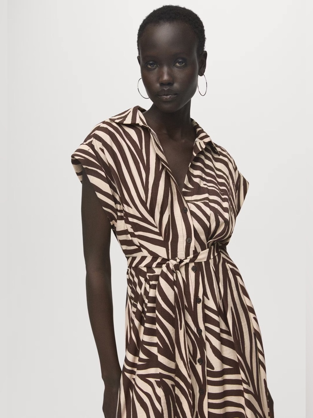 Mango Brown printed shirt dress NWT